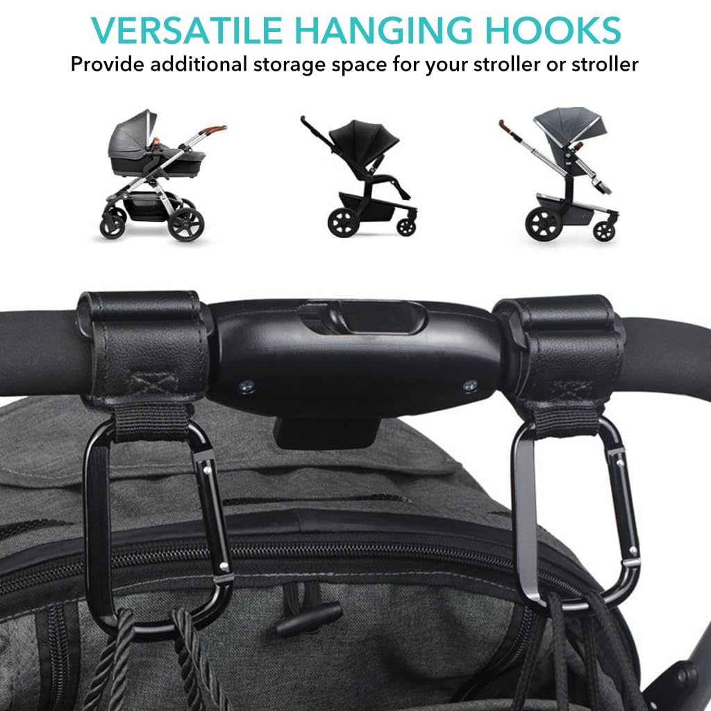 SNOWIE SOFT 2Pcs Hanging Hook for Pram Stroller Hanging Clip Adjustable PU Leather Pram Clip with Quick Release Carabiner Design Universal Attaching Buckle for Stroller, Bike, Pram, Pushchair SNOWIE SOFT 2Pcs Hanging Hook for Pram Stroller Hanging Clip Adjustable PU Leather Pram Clip with Quick Release Carabiner Design Universal Attaching Buckle for Stroller, Bike, Pram, Pushchair